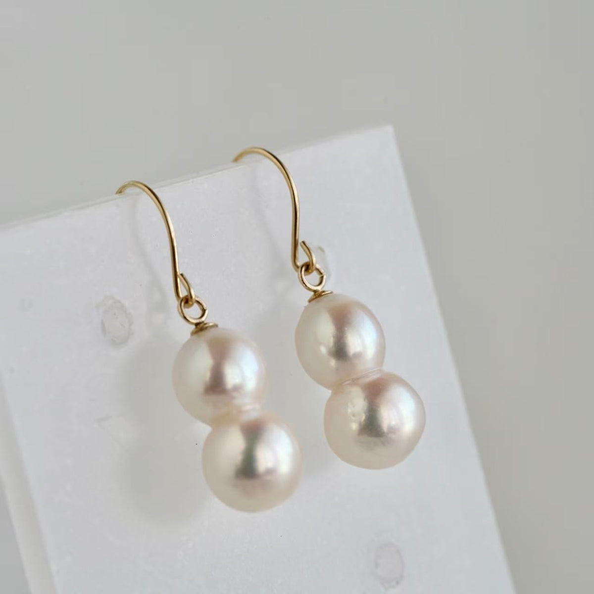 Natura Akoya Twin Pearl French Hook Earrings K18YG - KOKO PEARL JEWELRY - 4
