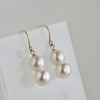 Natura Akoya Twin Pearl French Hook Earrings K18YG - KOKO PEARL JEWELRY - 4