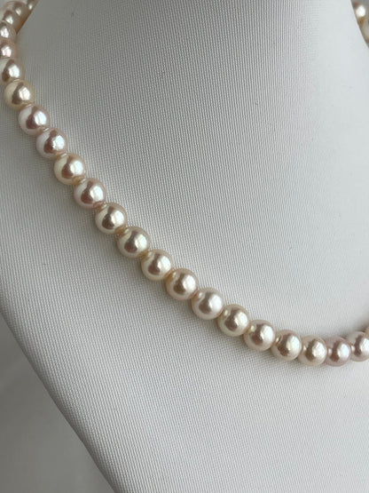 Only One in Stock | Rare Peach - Pink Tone 7.5mm Akoya Pearl Strand Necklace - KOKOPEARLJEWELRY - 4