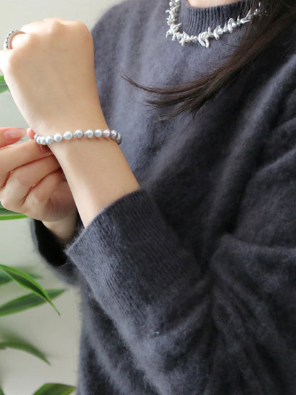 6.5mm Baroque Shaped Natural Silver Blue Akoya Pearl Beaded Bracelet