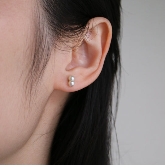 Rare Small Akoya Twin Pearl Stud Earrings K18YG