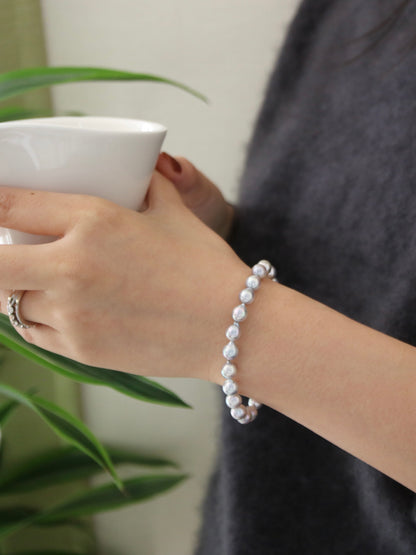 6.5mm Baroque Shaped Natural Silver Blue Akoya Pearl Beaded Bracelet
