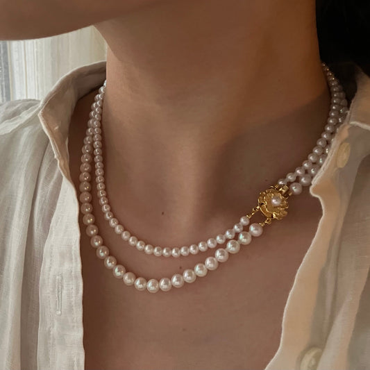 4.0+5.5mm Akoya Pearl Double Layered Strand Beaded Necklace