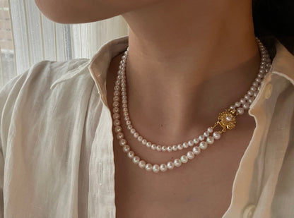 4+5.5mm Akoya Pearl Double Layered Strand Beaded Necklace