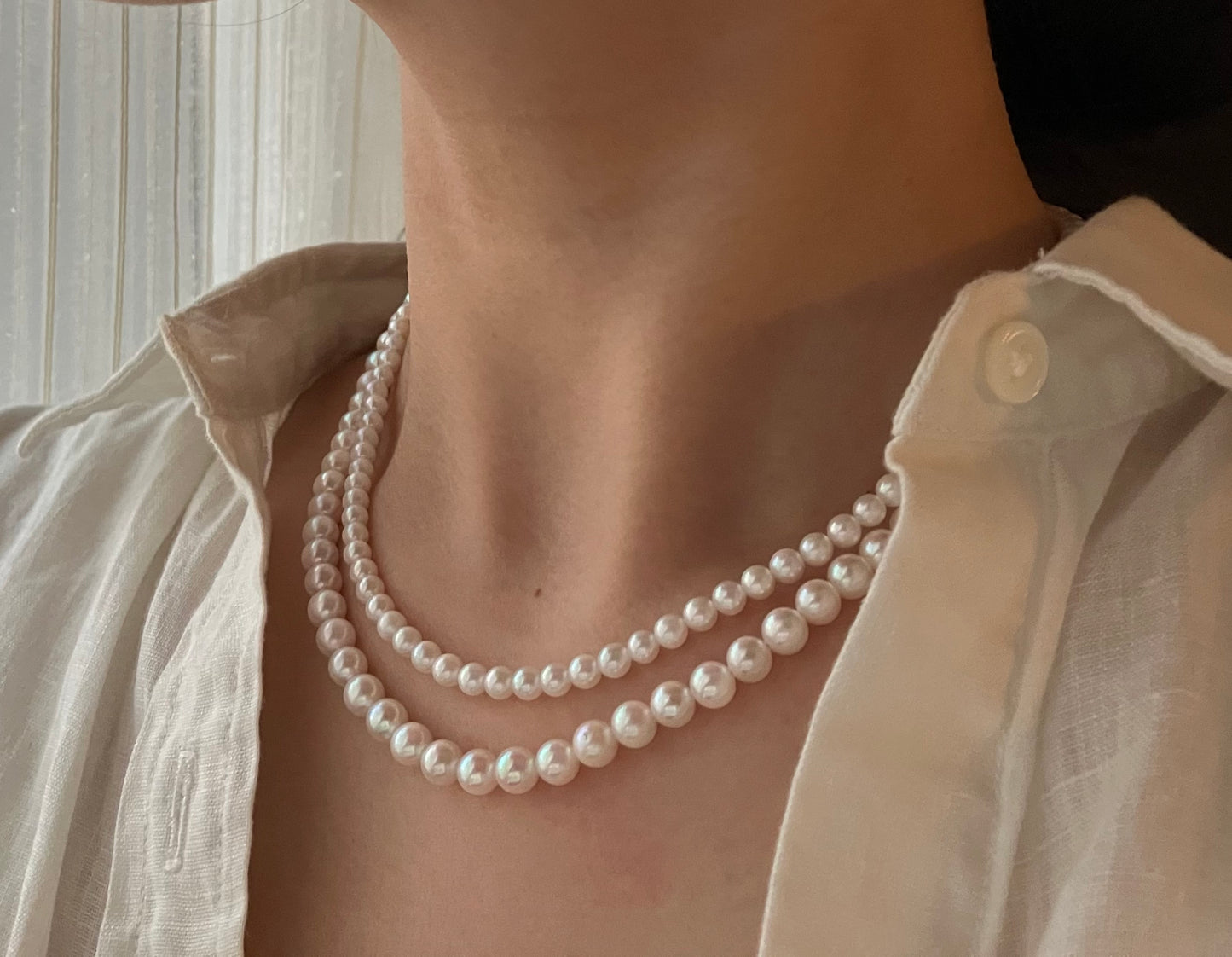 4.0+5.5mm Akoya Pearl Double Layered Strand Beaded Necklace