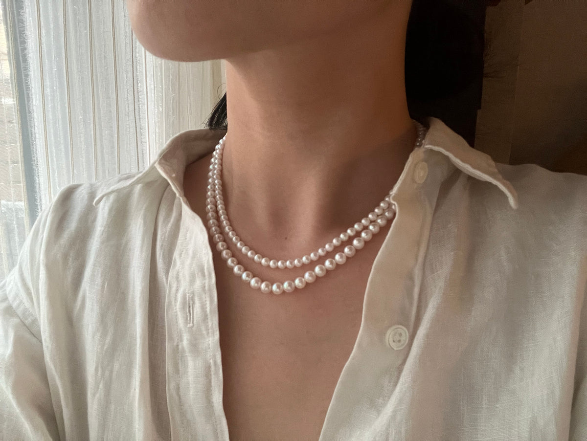 4.0+5.5mm Akoya Pearl Double Layered Strand Beaded Necklace