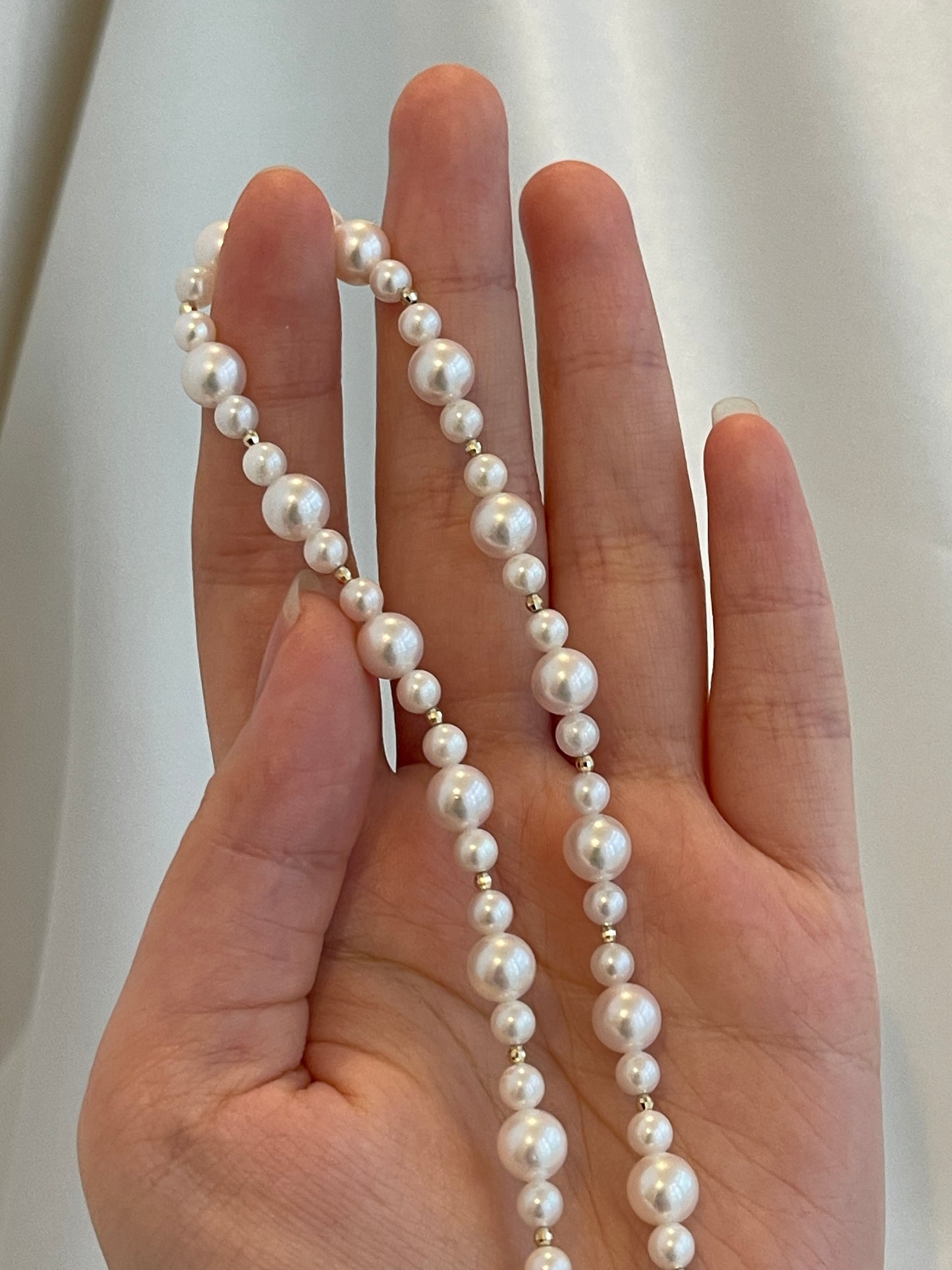 4+6.5mm アコヤ真珠 18K イエローゴールド ビーズ ストランド ネックレス