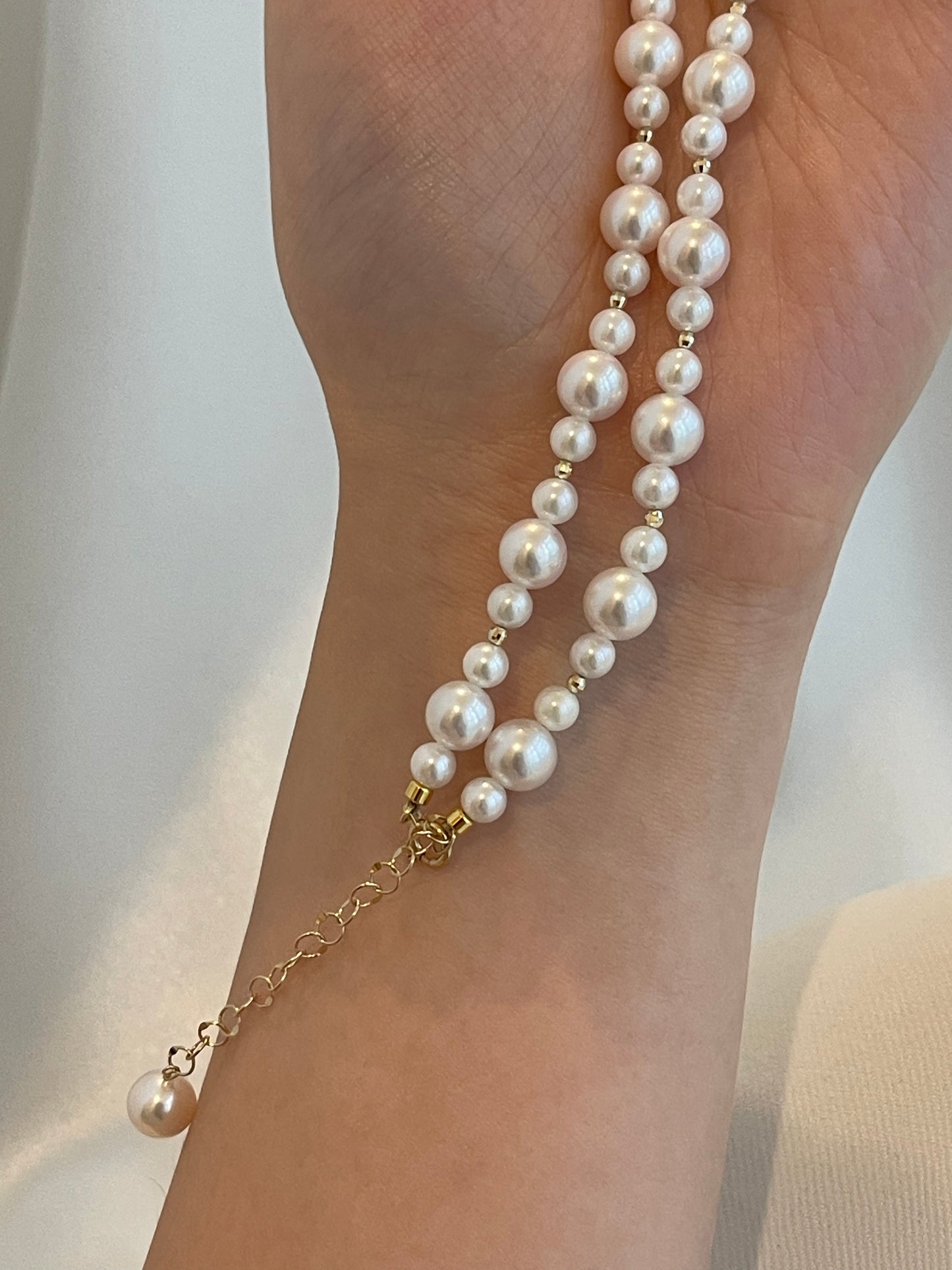 4.0+6.5mm Akoya Pearl 18K Yellow Gold Beads Strand Necklace