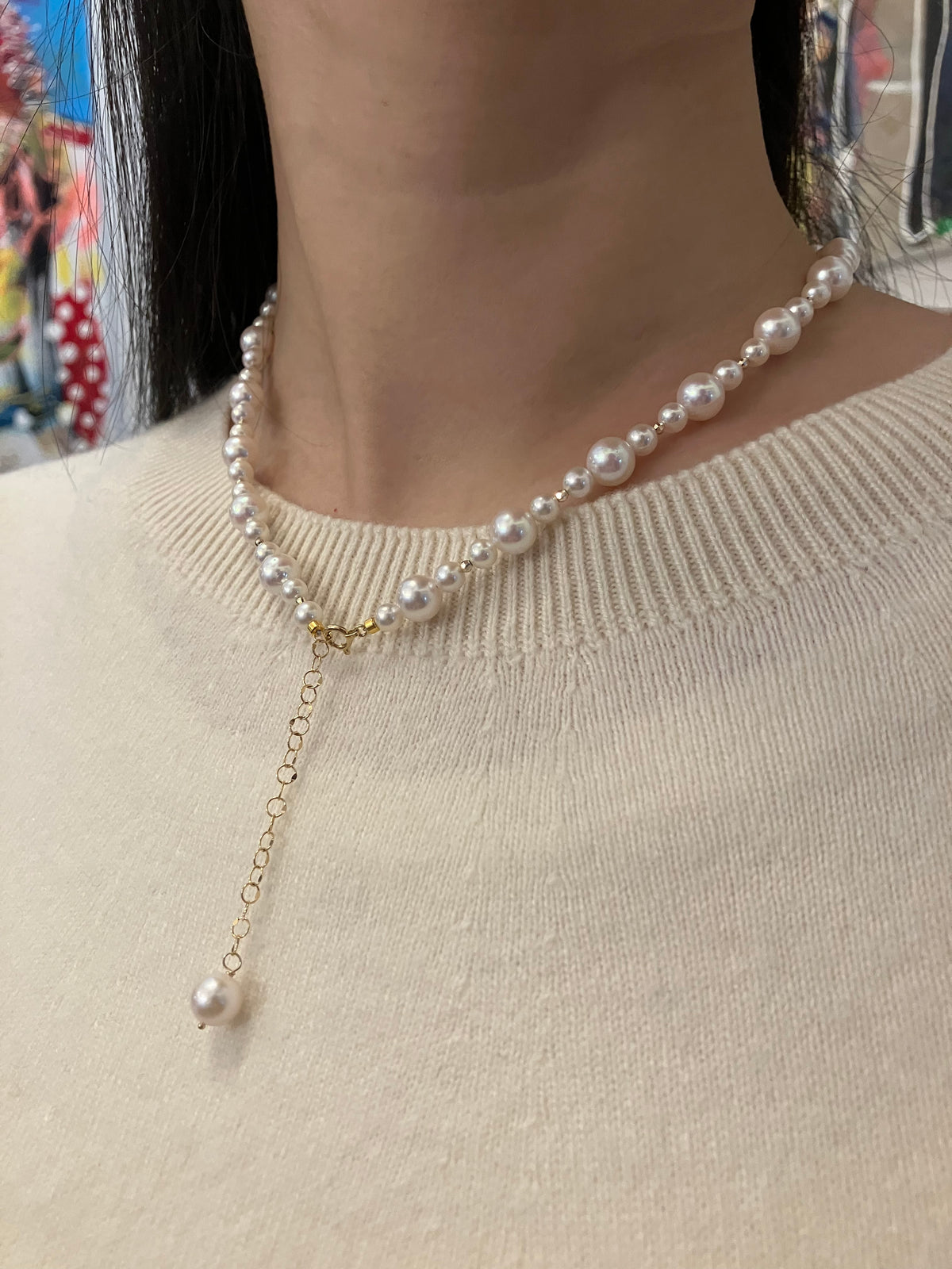 4.0+6.5mm Akoya Pearl 18K Yellow Gold Beads Strand Necklace