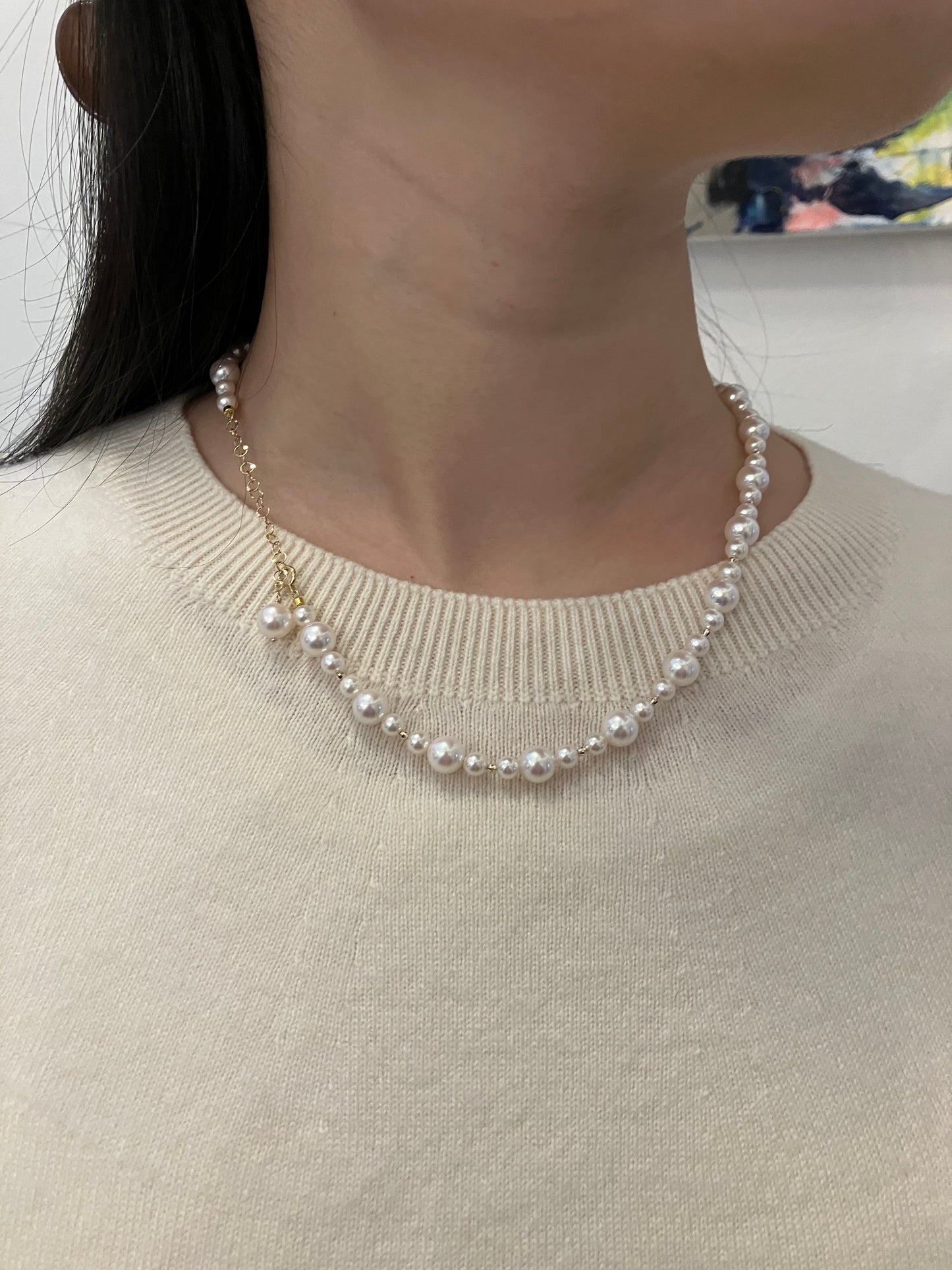 4.0+6.5mm Akoya Pearl 18K Yellow Gold Beads Strand Necklace