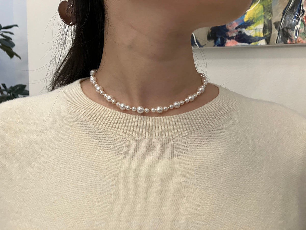 4.0+6.5mm Akoya Pearl 18K Yellow Gold Beads Strand Necklace