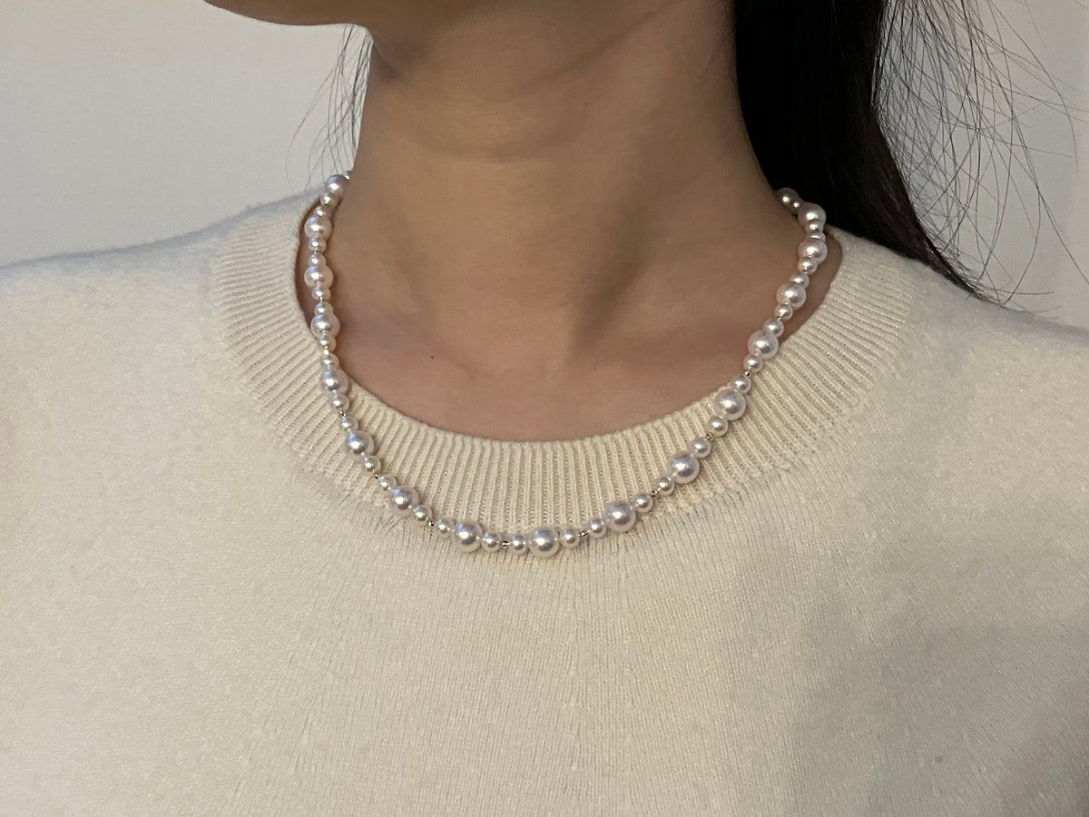 4.0+6.5mm Akoya Pearl 18K Yellow Gold Beads Strand Necklace
