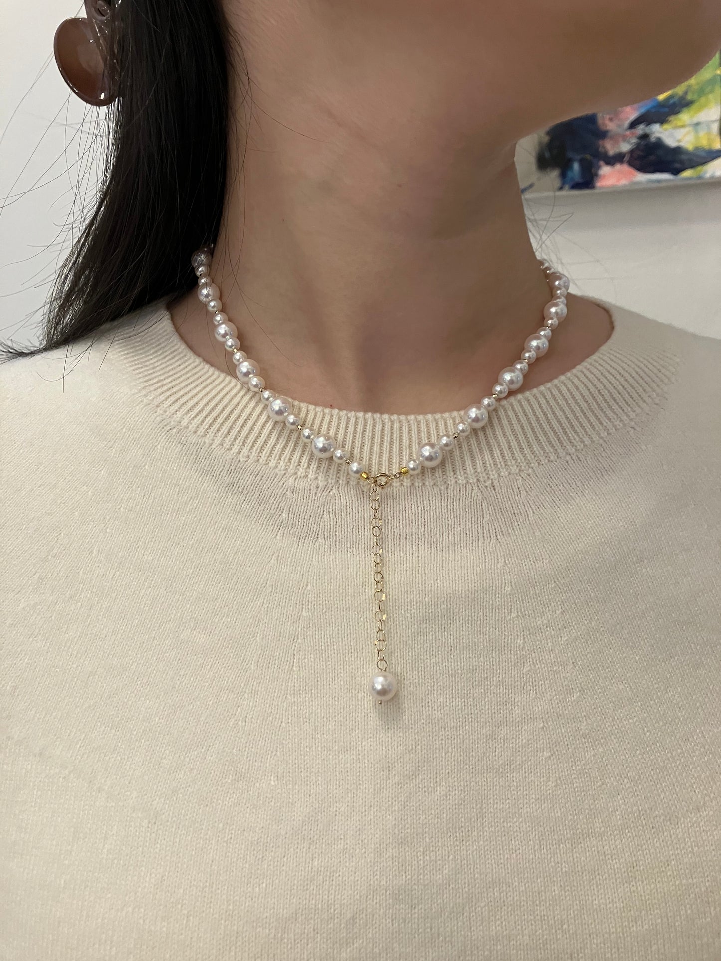 4.0+6.5mm Akoya Pearl 18K Yellow Gold Beads Strand Necklace