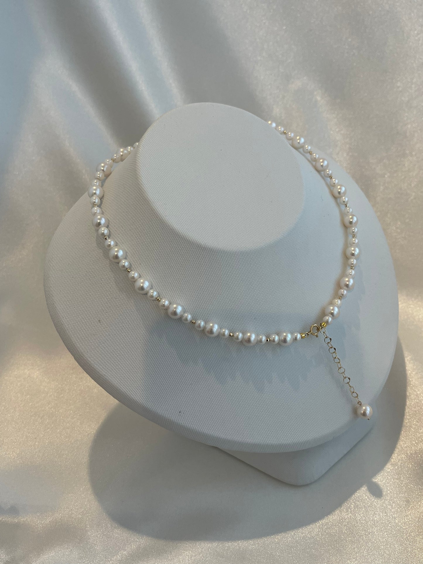 4.0+6.5mm Akoya Pearl 18K Yellow Gold Beads Strand Necklace