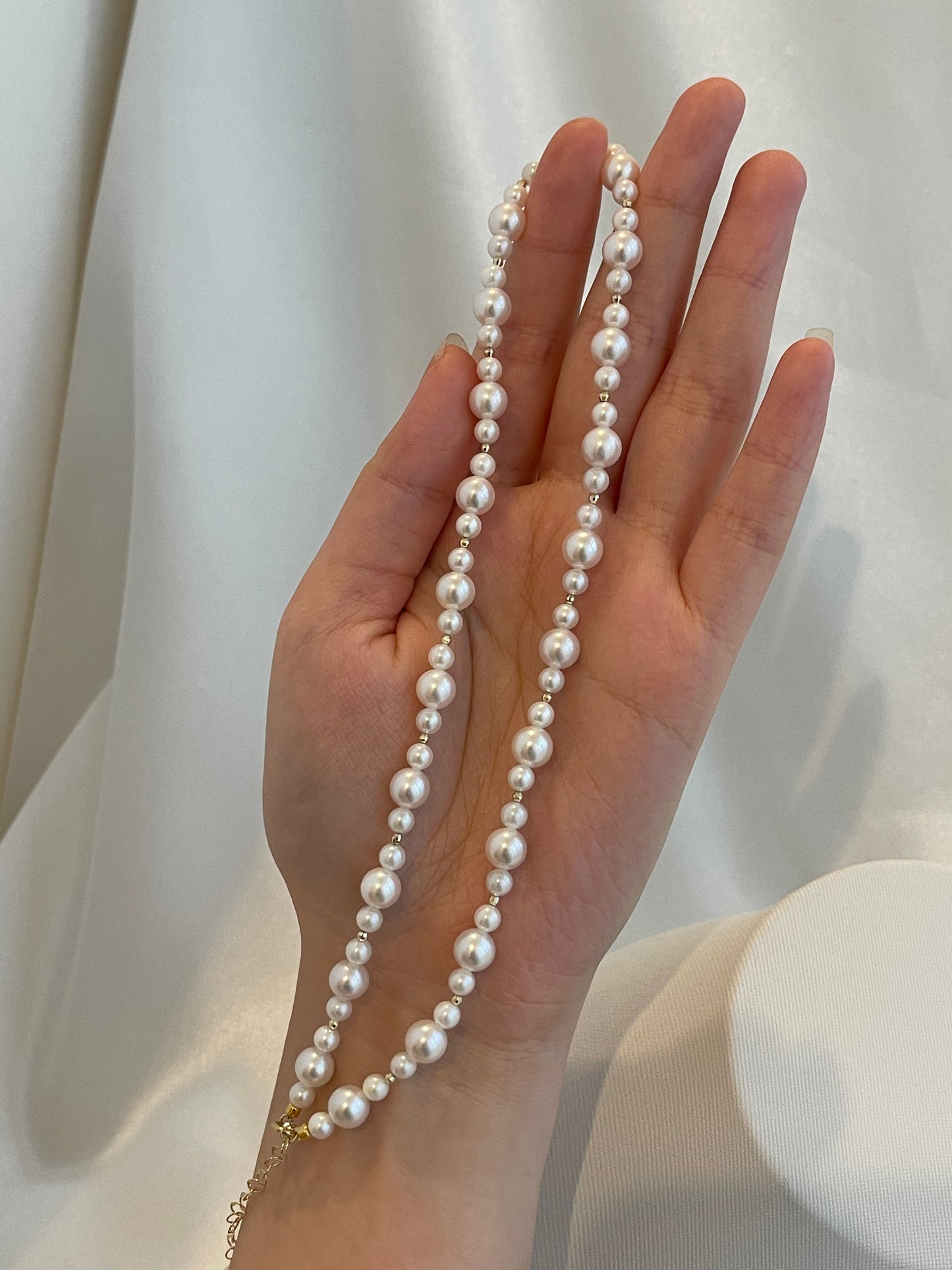 4.0+6.5mm Akoya Pearl 18K Yellow Gold Beads Strand Necklace