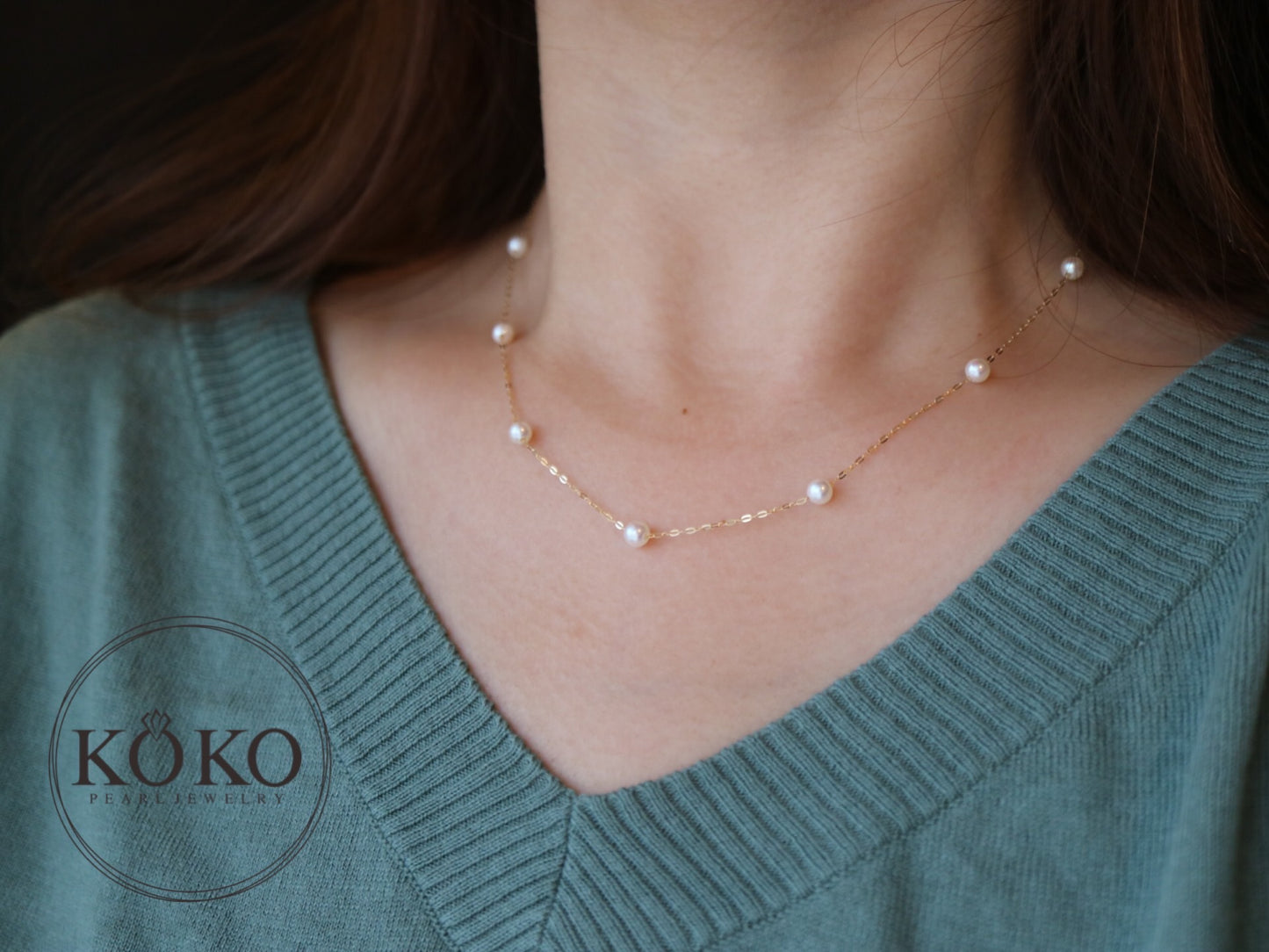 可移動 4 毫米 Akoya 珍珠多合一鏈 18K 黃金