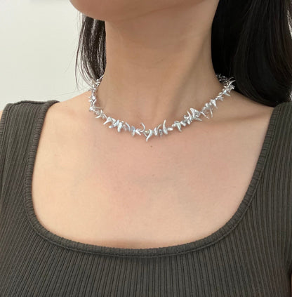Certified 4mm Natural Silver Tone Akoya Keshi Pearl Beaded Necklace