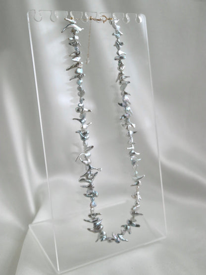 Certified 4mm Natural Silver Tone Akoya Keshi Pearl Beaded Necklace