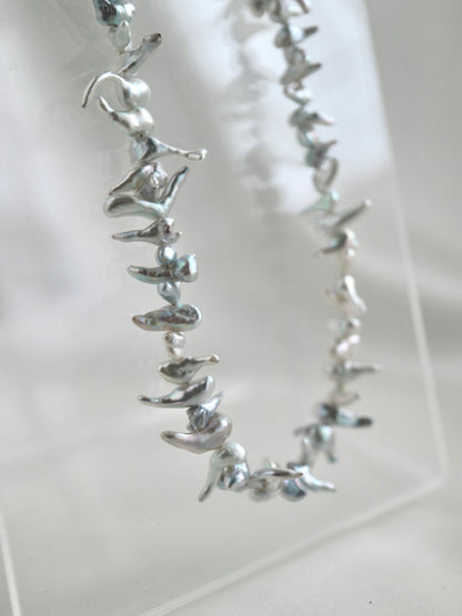 Certified 4mm Natural Silver Tone Akoya Keshi Pearl Beaded Necklace