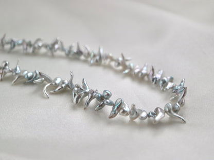 Certified 4mm Natural Silver Tone Akoya Keshi Pearl Beaded Necklace