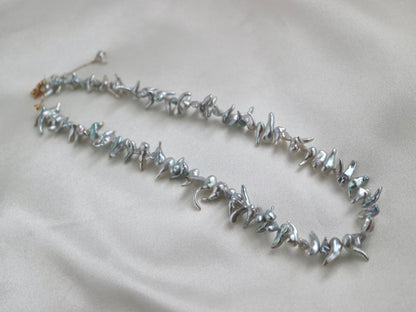 Certified 4mm Natural Silver Tone Akoya Keshi Pearl Beaded Necklace