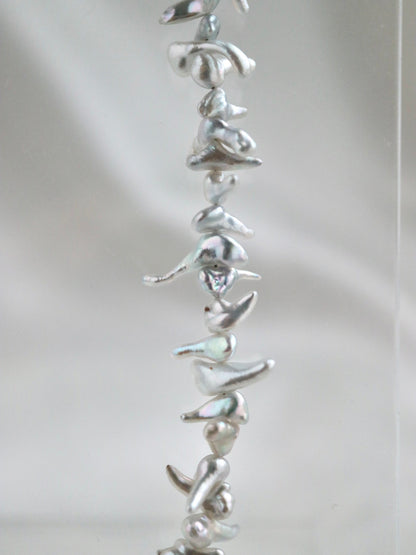 Certified 4mm Natural Silver Tone Akoya Keshi Pearl Beaded Necklace