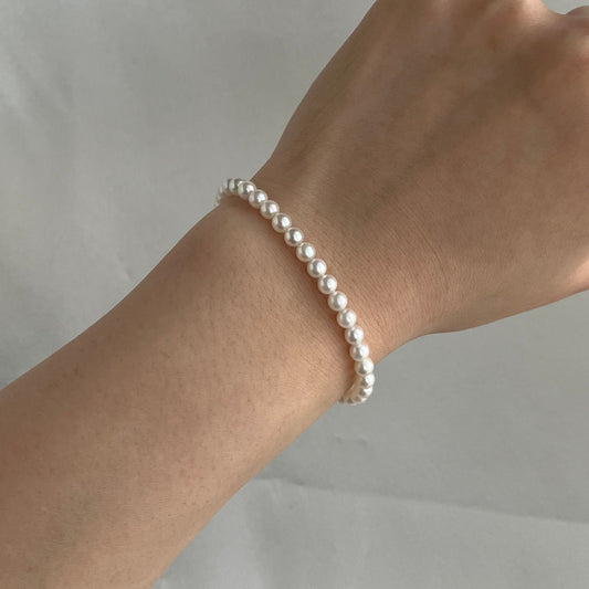 4mmホワイトアコヤパールビーズブレスレット - KOKOPEARLJEWELRY