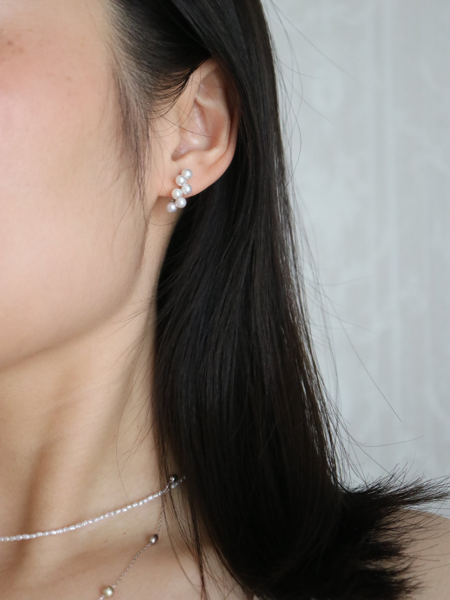 4.0mm Akoya Pearl Little Grapes Stud Earrings pt900 Platinum