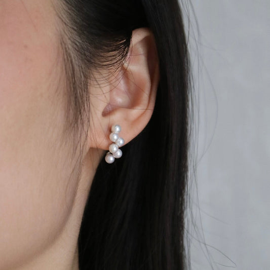 4.0mm Akoya Pearl Little Grapes Stud Earrings pt900 Platinum
