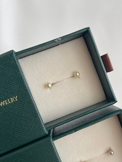 希少サイズ 4mm クリーム ゴールデン アコヤ パール スタッド イヤリング 18K イエロー ゴールド