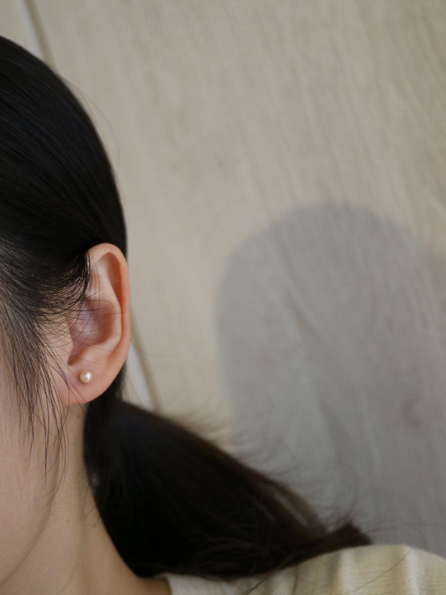 Rare Size 4.0mm Cream Golden Akoya Pearl Stud Earrings 18K Yellow Gold