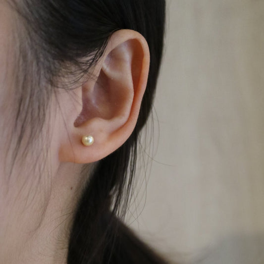 Rare Size 4.0mm Cream Golden Akoya Pearl Stud Earrings 18K Yellow Gold