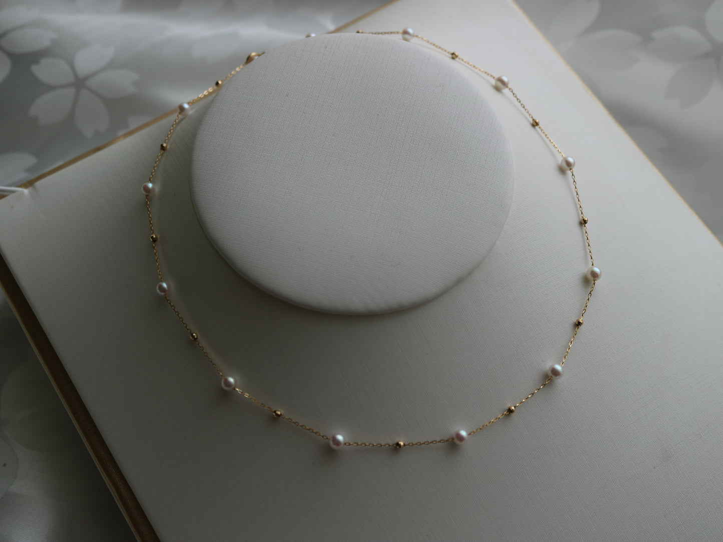 4.5mm Akoya Pearl & 18K Gold Beads Station Necklace