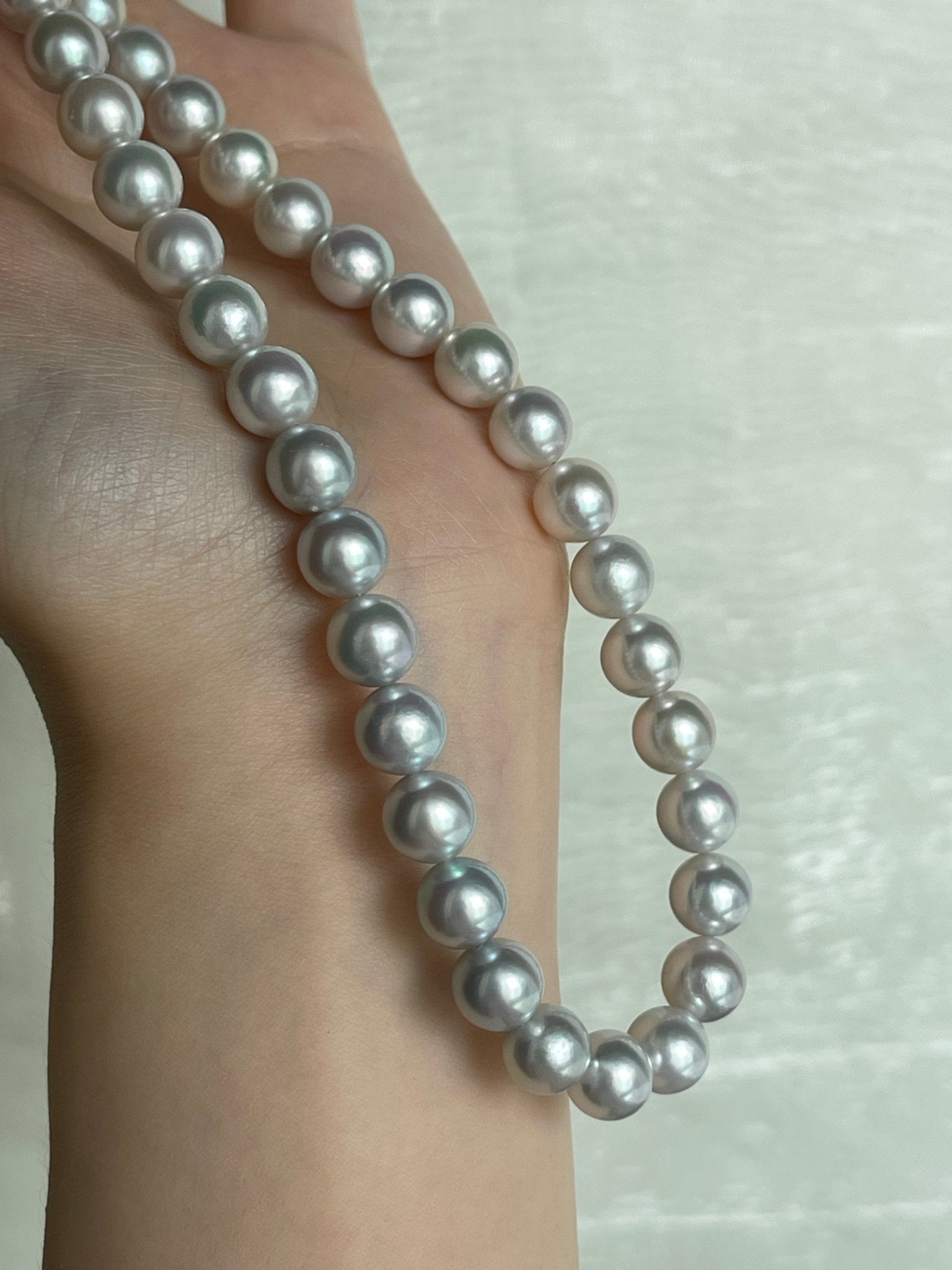 Certified Natural Silver Gray 8mm Akoya Pearl Strand Necklace - KOKOPEARLJEWELRY - 9