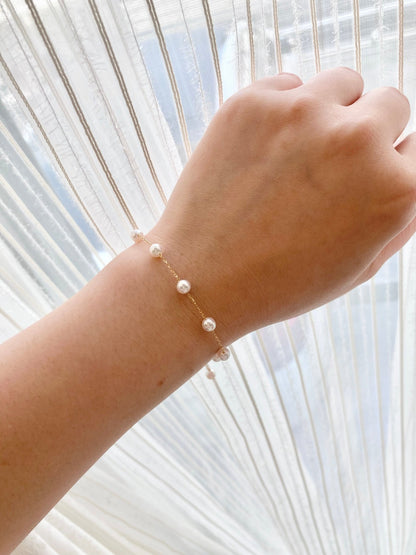 4.5mm Akoya Pearl Station Bracelet 18K Yellow Gold