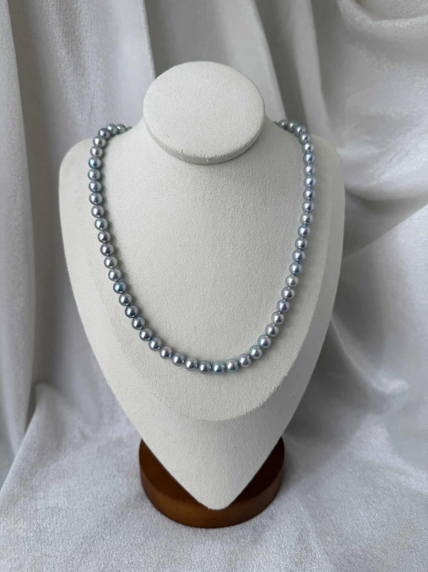 PSL Certified 6.5mm Natural Silver Blue Akoya Pearl Beaded Necklace