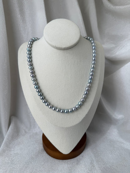 PSL Certified 6.5mm Natural Silver Blue Akoya Pearl Beaded Necklace