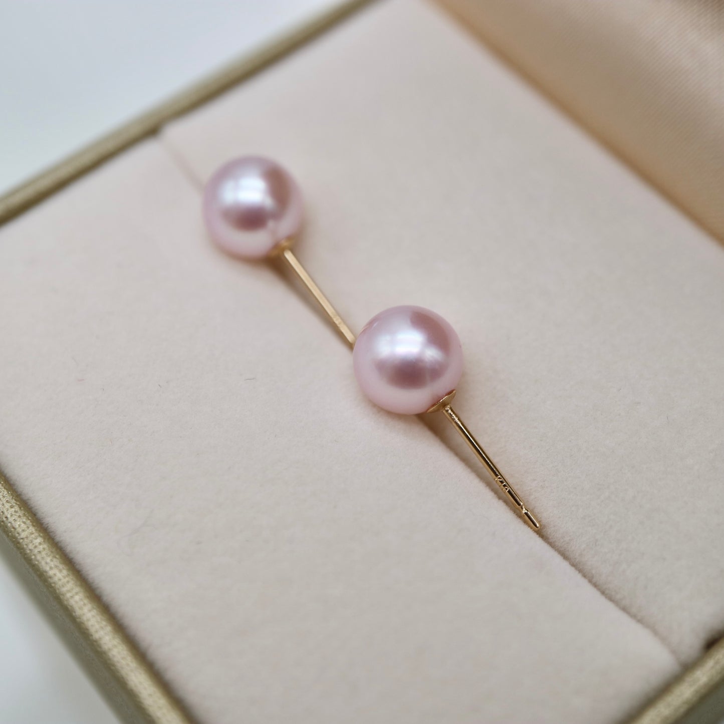 可改為夾式 | Sakura Pink 7mm Akoya 珍珠耳釘 18KYG