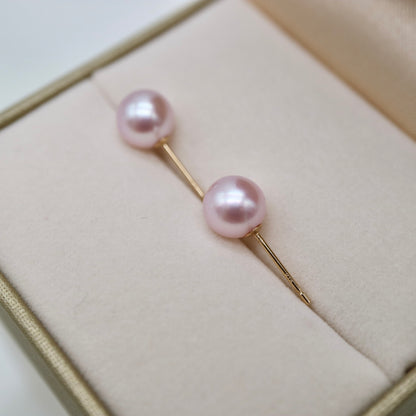 可改為夾式 | Sakura Pink 7mm Akoya 珍珠耳釘 18KYG
