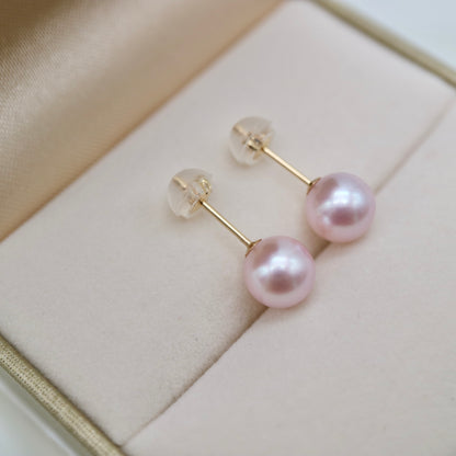 可改為夾式 | Sakura Pink 7mm Akoya 珍珠耳釘 18KYG