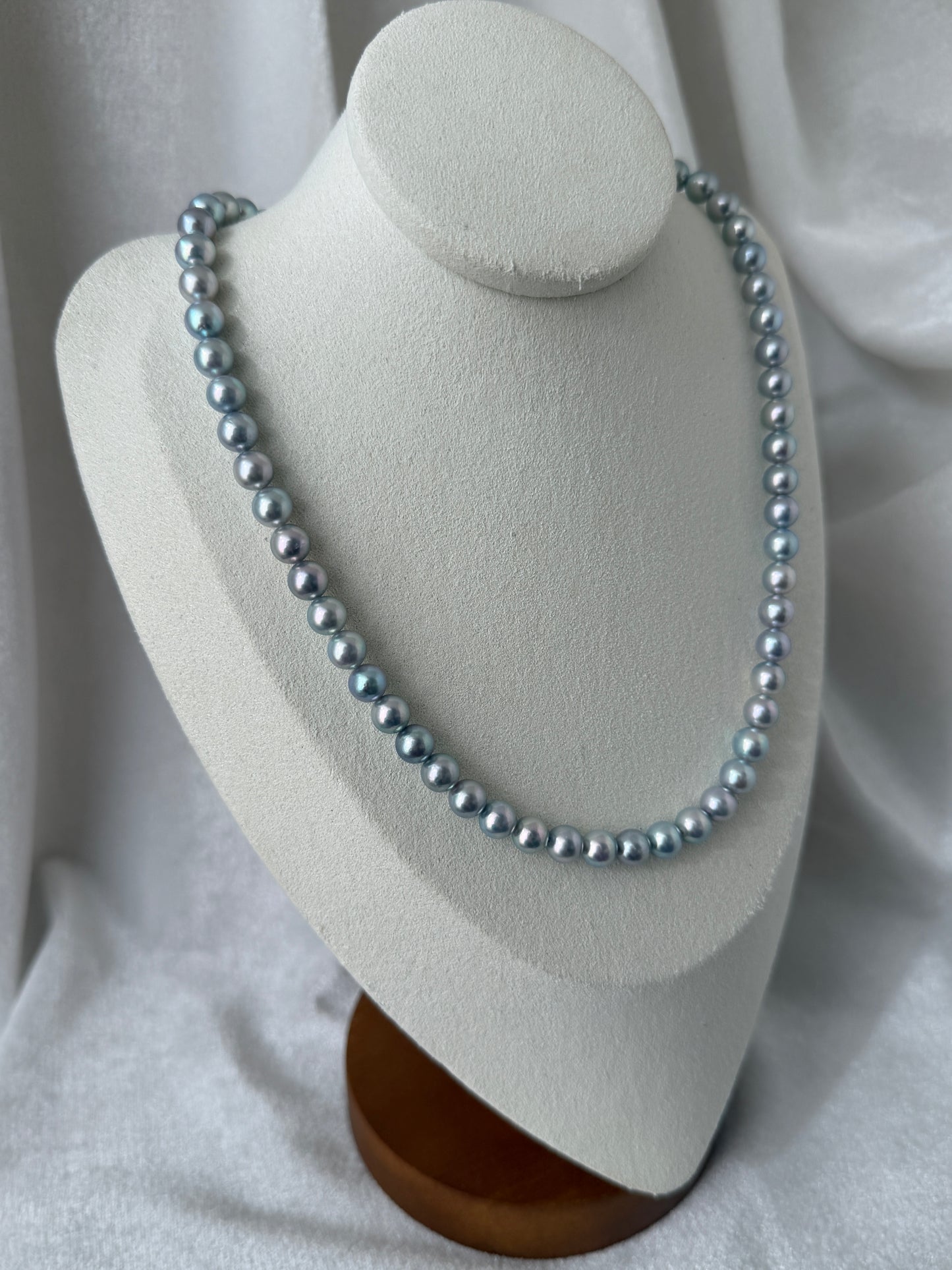 PSL Certified 6.5mm Natural Silver Blue Akoya Pearl Beaded Necklace