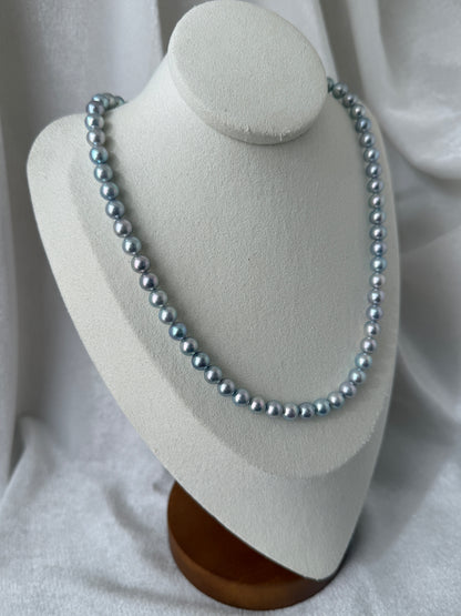 PSL Certified 6.5mm Natural Silver Blue Akoya Pearl Beaded Necklace