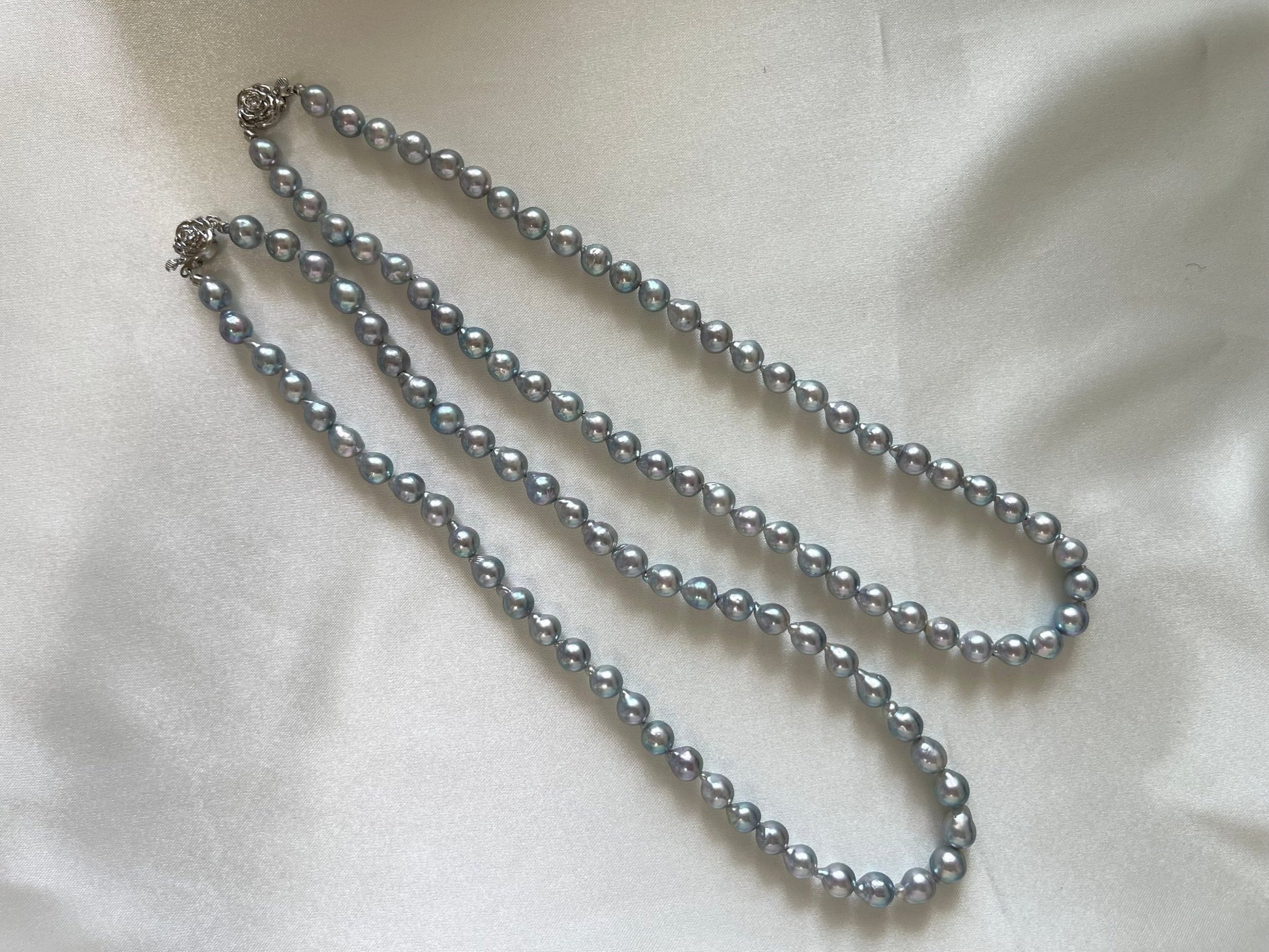 Baroque Shaped 6.5mm Natural Silver Blue Akoya Pearl Strand Necklace - KOKOPEARLJEWELRY - 6