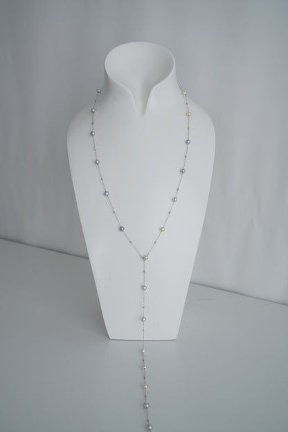 Natural Multiple Color Akoya Pearl Station Necklace K18WG