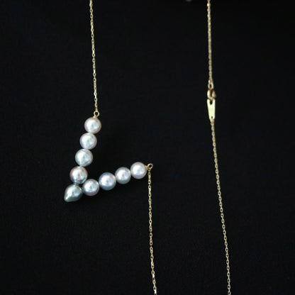 Natural Color Gradient Akoya Pearl V-Shaped Necklace 10K / 18K Gold