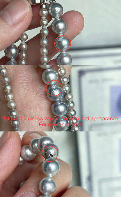 Certified Natural Silver Blue Baroque Akoya Pearl Double Layered Strand Necklace - KOKOPEARLJEWELRY - 12