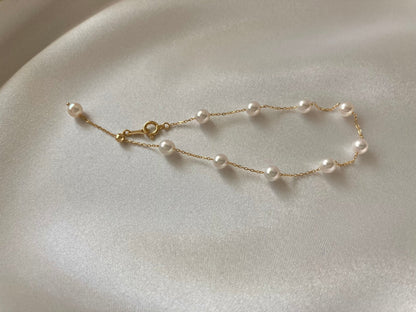 4.5mm Akoya Pearl Station Bracelet 18K Yellow Gold