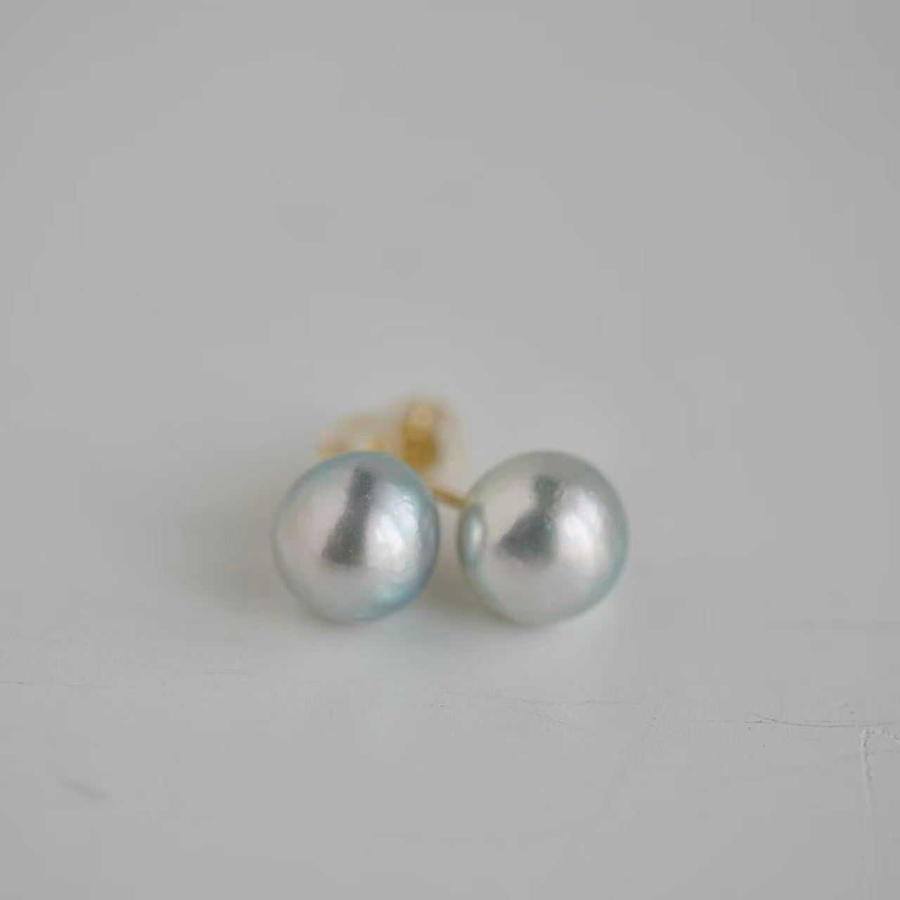 Pierced/Clip-On Type | 8.0mm Natural Silver Blue Baroque Akoya Pearl Stud Earrings