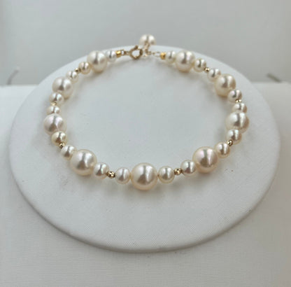 4+6.5mm Light Champagne Golden Akoya Pearl Beaded Bracelet 18K Yellow Gold - KOKOPEARLJEWELRY - 7
