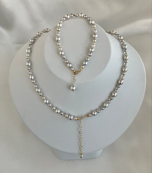 4+6mm 天然シルバーブルーアコヤパールビーズ ネックレス＆ブレスレット 18Kゴールド - KOKOPEARLJEWELRY - 1